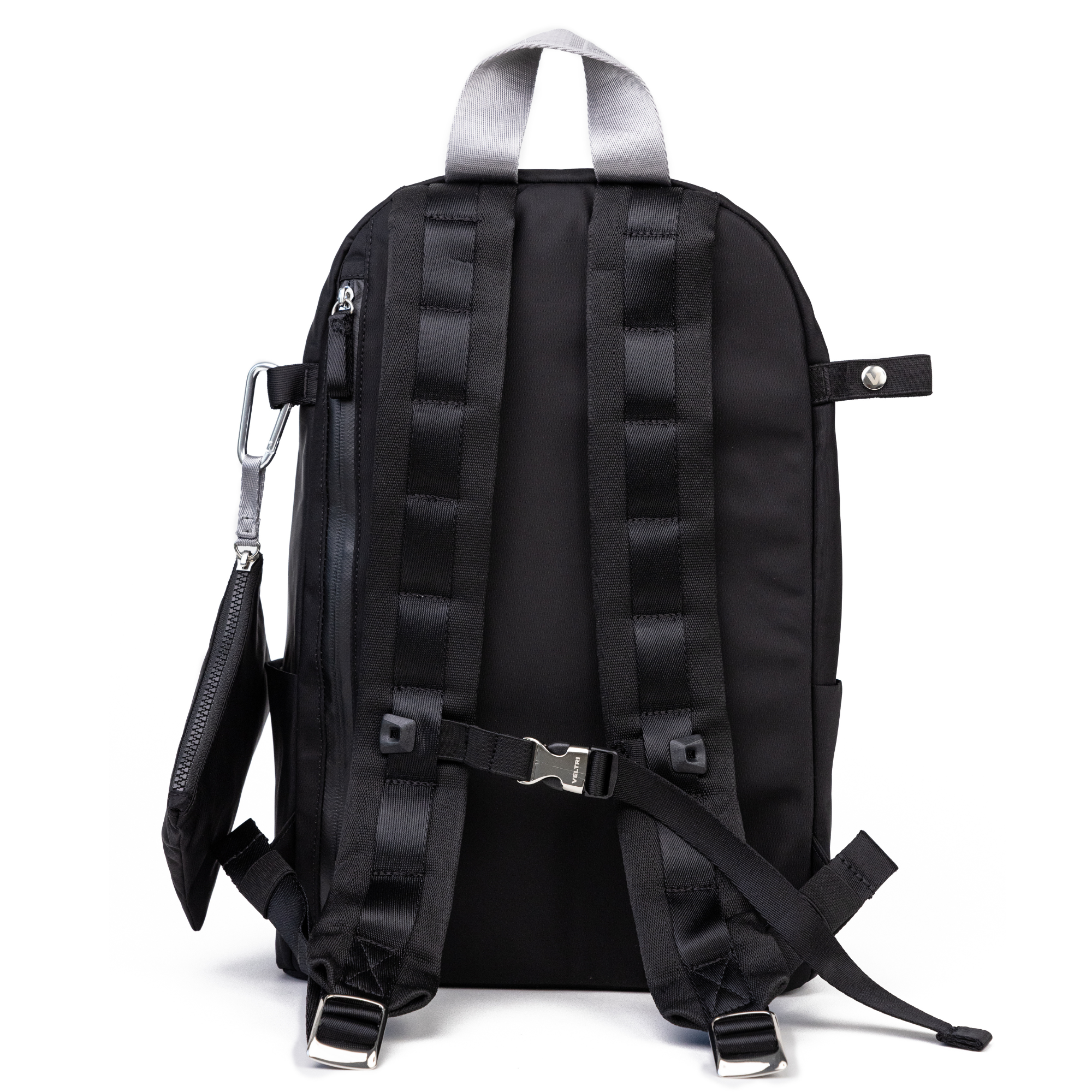 Veltri Sport Delaire Backpack in black with nickel hardware, equestrian helmet bag versatile design for everyday featuring padded laptop compartment