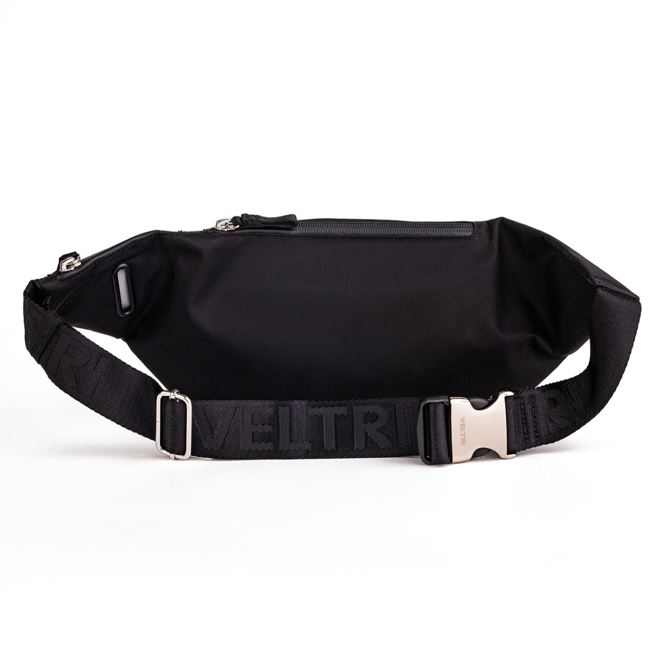 Back view of Veltri Sport Thayer Cargo Bag showing adjustable strap and waterproof zipper and sporty design for hands-free wear