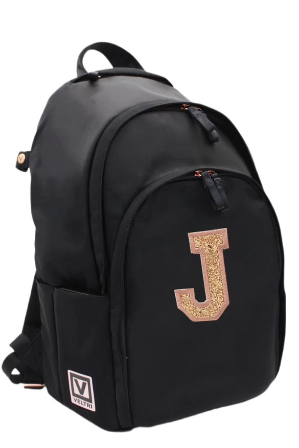 Initial Delaire Backpack - Black Rose Gold (custom embroidered - allow an additional 5 business days to ship)