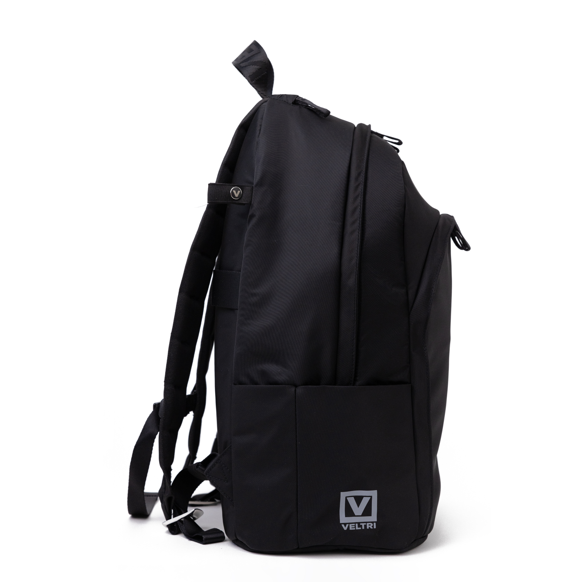 Side view of Veltri Sport Grande Backpack with nickel hardware featuring interior helmet compartment to keep your gear safe