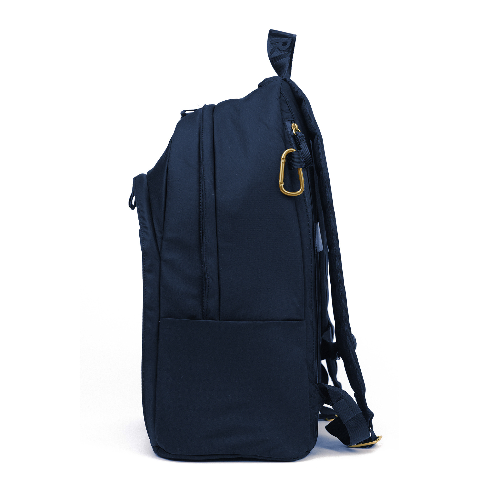 Side view of Veltri Sport Grande Backpack with sand lining, showing large storage capacity and organized compartments