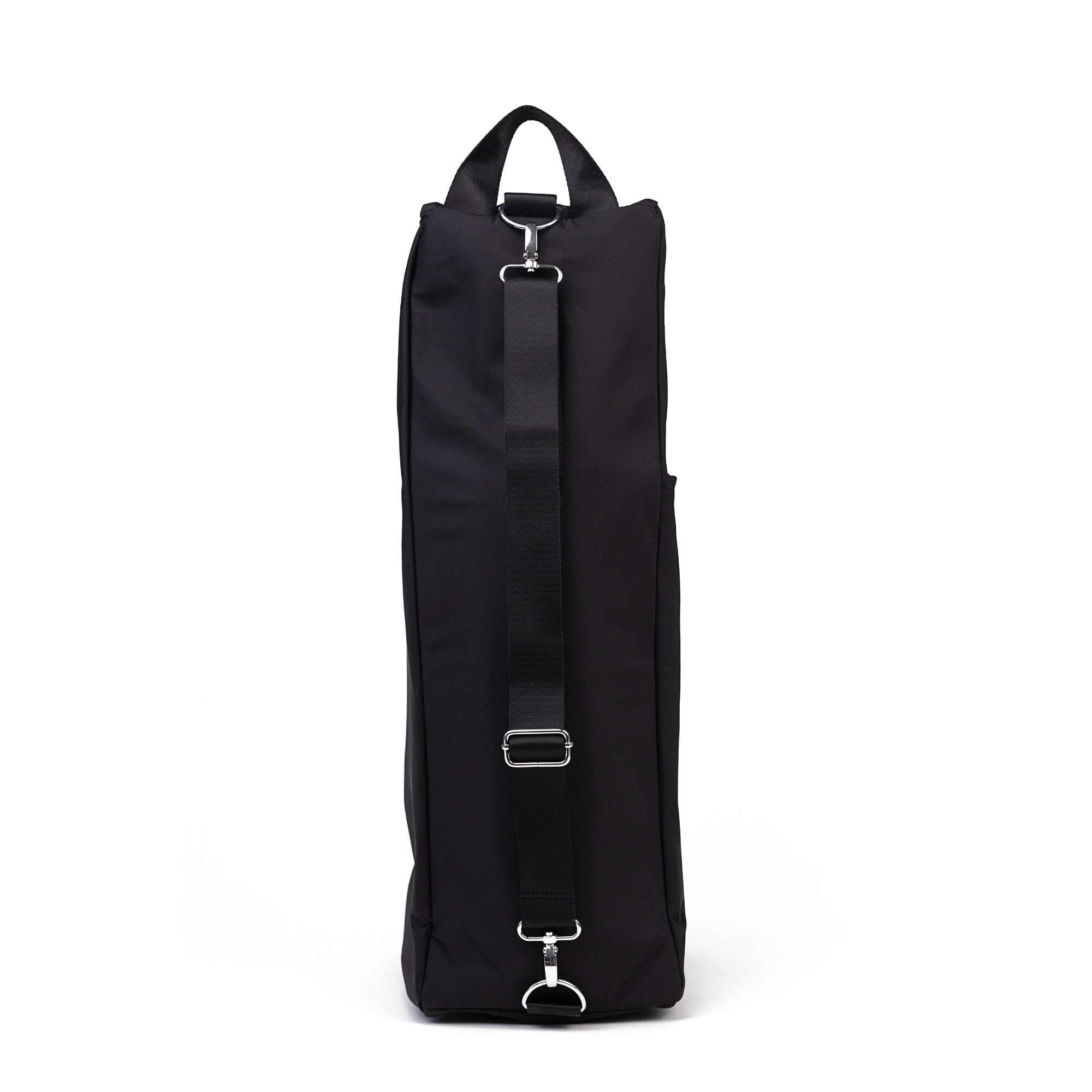 Back view of Veltri Sport Bedford Boot Bag in black with beautiful nickel hardware, designed for easy carrying and durable boot protection
