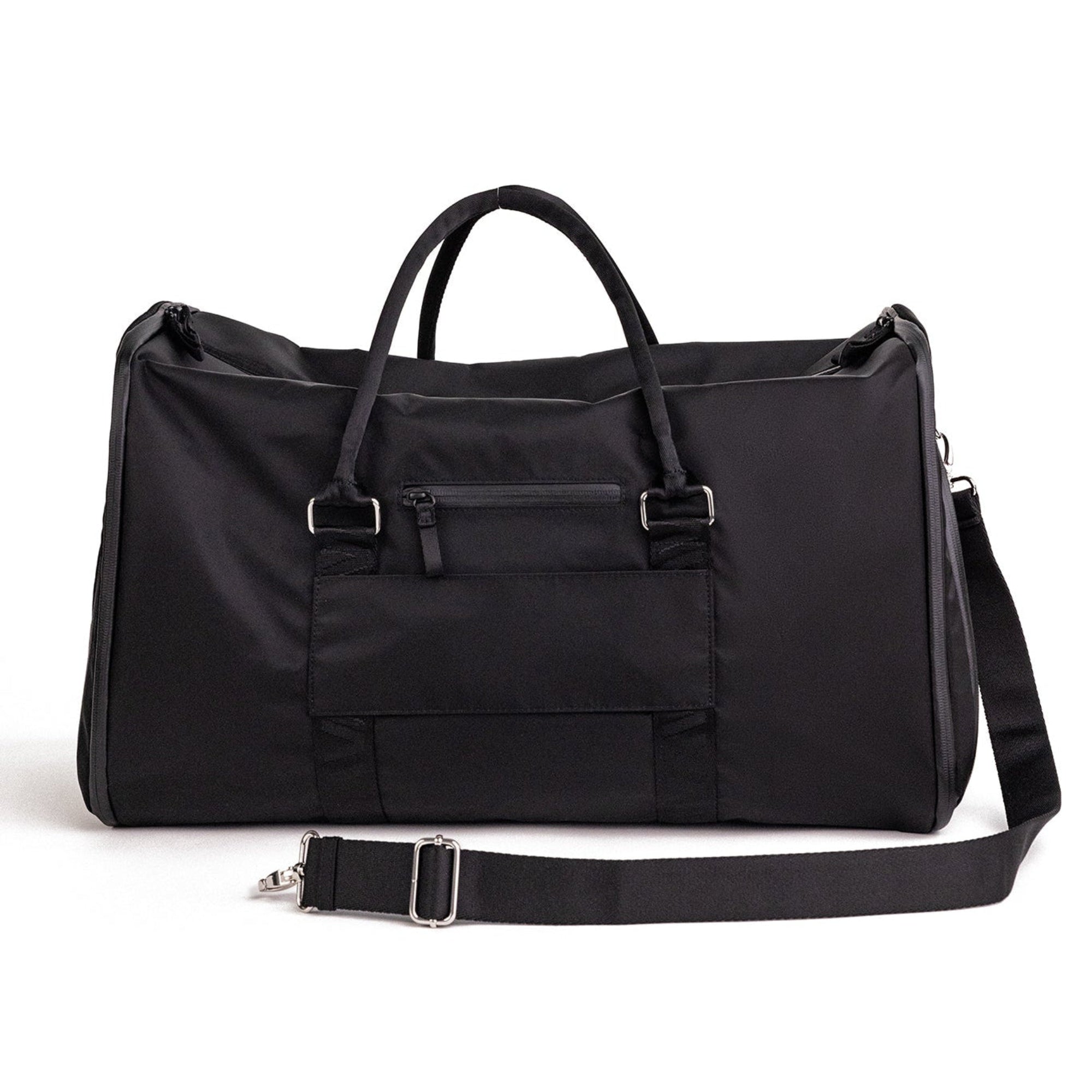 Back view of Veltri Sport Ellis Garment Duffle showing luggage sleeve, shoulder straps, and detachable strap for travel convenience