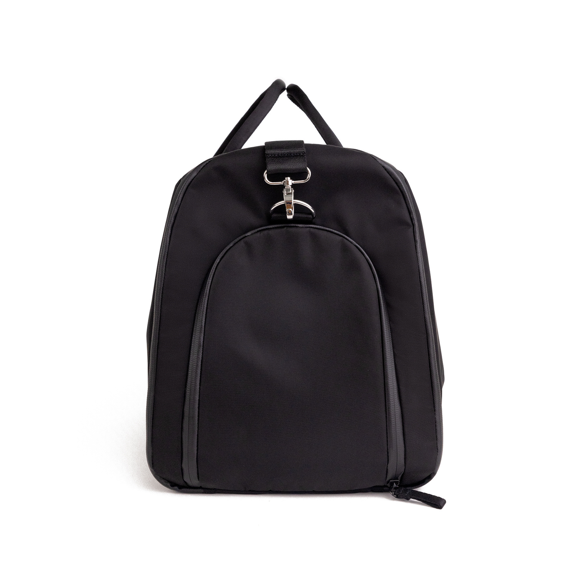 Side view of Veltri Sport Ellis Garment Duffle showing closed exterior compartment for tall boots or shoes, keeping them separate from clothing